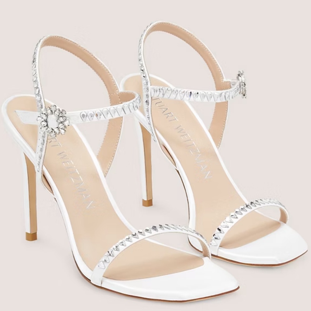 Stuart Weitzman Gemcut 100 heeled sandal in white